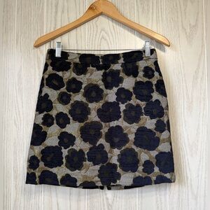 Sam Edelman Metallic Floral Jacquard Pencil Mini Skirt Navy Gold Size 2 LNC